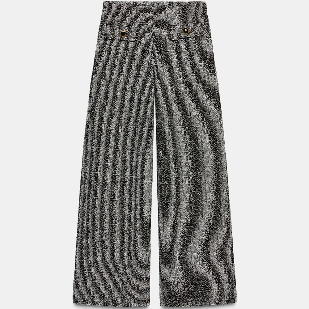 Zara Black and White Tweed Wide-Leg Pants